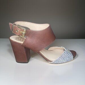 Vince Camuto Warma Snakeskin & Leather Size 5.5 Ankle Strap Block Heeled Sandal